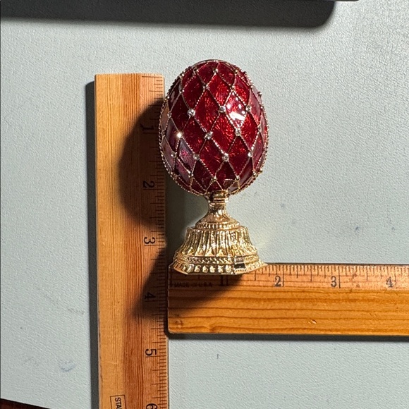AKM stamped Faberge-styled Egg Russia Ornate Red and Gold Decorative Egg - Picture 9 of 11